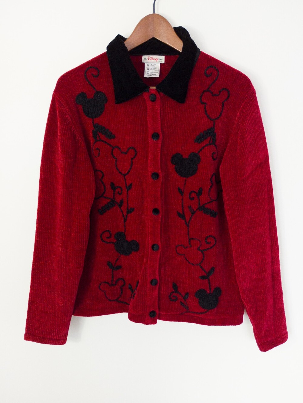 Vintage 1990s Disney Store Mickey Mouse Vine Floral Embroidered Cardigan XL